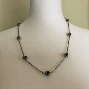 NOLAN MILLER Vintage Blue Crystal Silver Chain Necklace